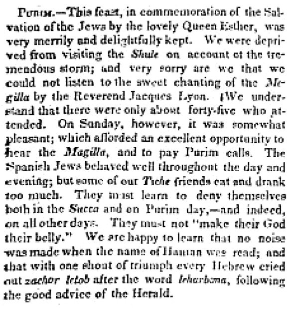 Purim NY Herald March 9, 1841_Page_1 The Way it Was - 1841 Purim in New York