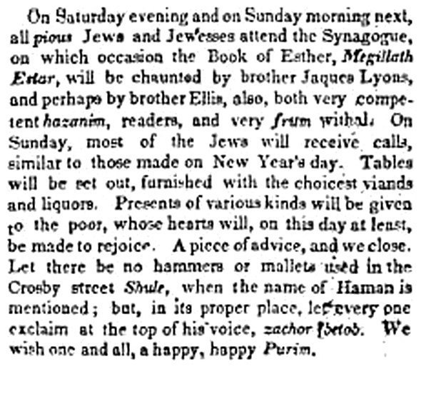 Purim NY Herald March 3, 1841_Page_1 The Way it Was - 1841 Purim in New York