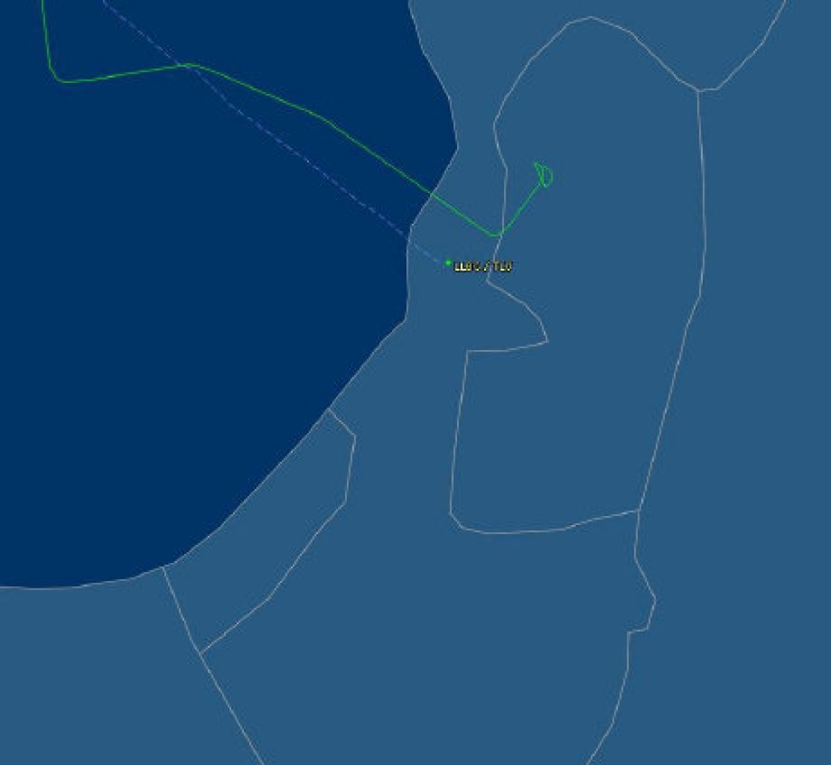 Air Canada flight 84 circled above the West Bank several times before it was able to land at Ben Gurion International Airport. The blue line indicates its intended flight path while the green line shows its acutal flight path.