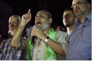 Hamas official Mahmoud al-Zahar at "victory rally" in Gaza (Reuters)