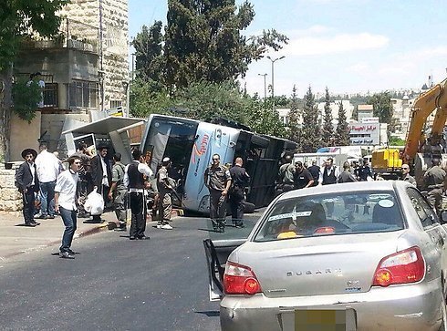 The overturned bus